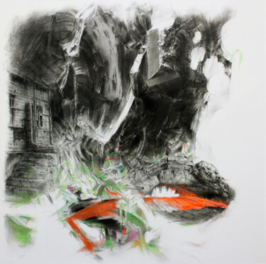 Σχέδιο με τίτλο "Inhospitable place…" από Carlos Asensio, Αυθεντικά έργα τέχνης, Κάρβουνο Τοποθετήθηκε στο Ξύλινο πάνελ