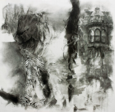 Drawing titled "Inhospitable place…" by Carlos Asensio, Original Artwork, Charcoal Mounted on Wood Panel