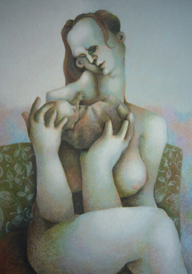Pintura intitulada "Maternity" por Carlos Blanco Artero, Obras de arte originais, Cera