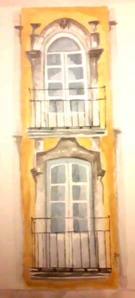 Malerei mit dem Titel "Janelas de Lisboa" von Carlos Lisboa, Original-Kunstwerk, Aquarell