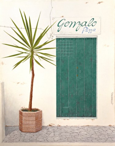 Painting titled "Ibiza green door" by Carlos María Ferreira Soto, Original Artwork, Oil