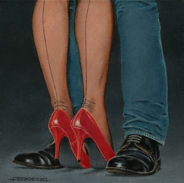 Schilderij getiteld "Red shoes" door Carlos María Ferreira Soto, Origineel Kunstwerk, Acryl