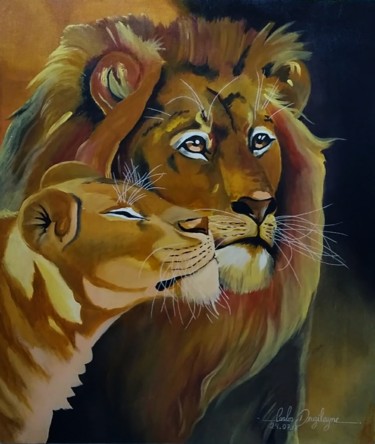 Schilderij getiteld "Leão e leoa" door Carlos Marley Carlos Deuzilayne, Origineel Kunstwerk