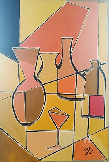 Peinture intitulée "Copa en la mesa" par Carlos Montserrat, Œuvre d'art originale, Acrylique