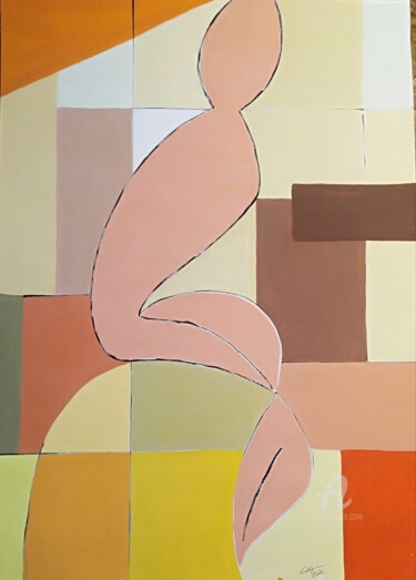 Malerei mit dem Titel "Mujer sentada" von Carlos Montserrat, Original-Kunstwerk, Acryl