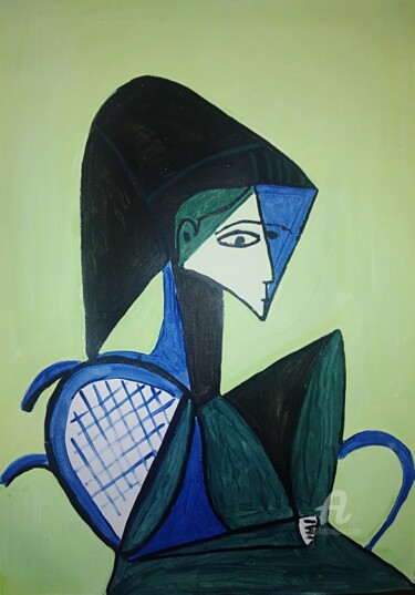 Schilderij getiteld "Mujer vestida en ve…" door Carlos Montserrat, Origineel Kunstwerk, Acryl