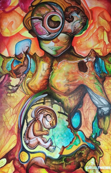 Pintura intitulada "The gestation of an…" por Carlos Paredes Colin, Obras de arte originais, Acrílico
