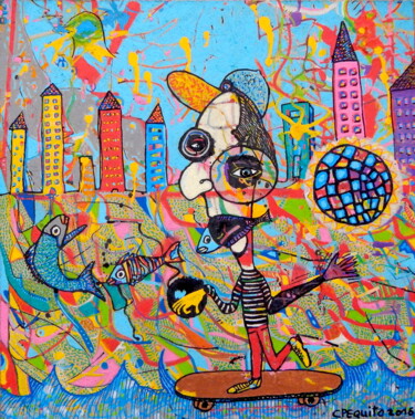 Schilderij getiteld "Skater boy" door Carlos Pequito, Origineel Kunstwerk, Acryl