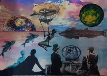 Collages titled "Verne Epoque" by Carlos Torrenova López, Original Artwork, Collages Mounted on Cardboard