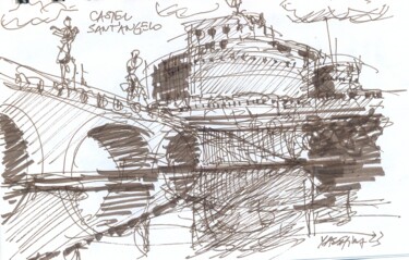 Disegno intitolato "Castelo de Sant´Ang…" da Carlos Yasoshima, Opera d'arte originale, Pennarello
