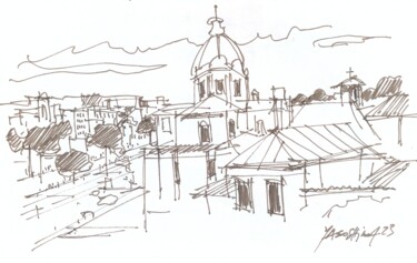 Drawing titled "Uma vista de Roma" by Carlos Yasoshima, Original Artwork, Marker