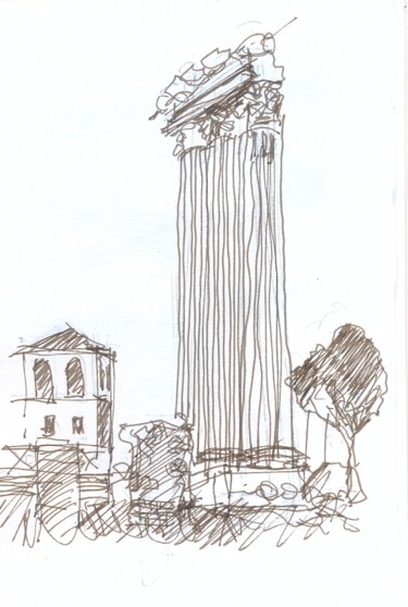 Zeichnungen mit dem Titel "Uma vista de Roma 2" von Carlos Yasoshima, Original-Kunstwerk, Marker
