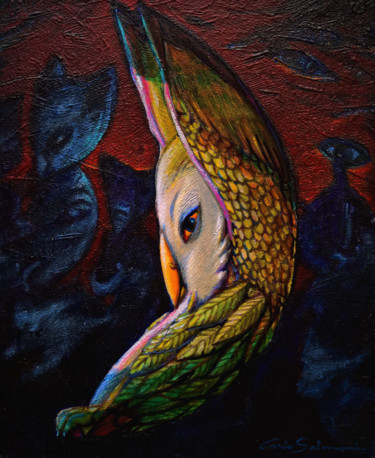 Painting titled "THE OWL MOON" by Carlo Salomoni, Original Artwork, Acrylic