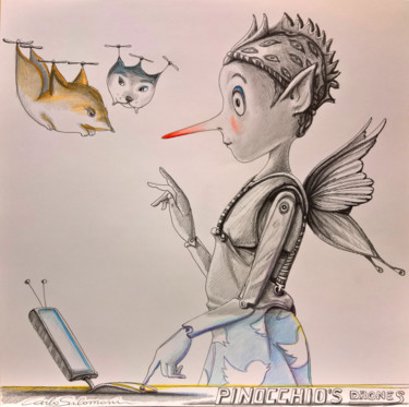 Dibujo titulada "PINOCCHIO'S DRONES" por Carlo Salomoni, Obra de arte original, Lápiz