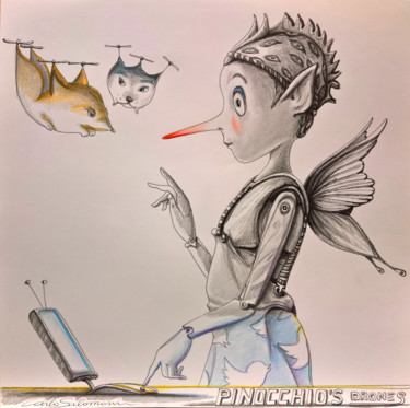 Dessin intitulée "PINOCCHIO'S DRONES" par Carlo Salomoni, Œuvre d'art originale, Crayon