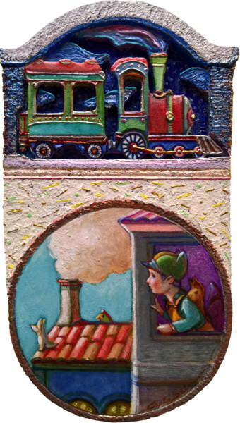 Pittura intitolato "STAYHOME 8, TRAINS" da Carlo Salomoni, Opera d'arte originale, Acrilico Montato su Altro pannello rigido