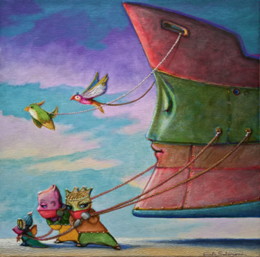 绘画 标题为“THE DREAM SHIP'S AS…” 由Carlo Salomoni, 原创艺术品, 丙烯 安装在其他刚性面板上