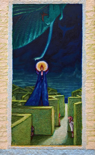 Painting titled "THE BLUE GUARDIAN A…" by Carlo Salomoni, Original Artwork, Acrylic Mounted on Wood Panel