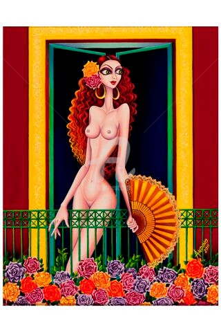 Pintura titulada "Maria en el balcón" por Carlos Andino, Obra de arte original, Oleo