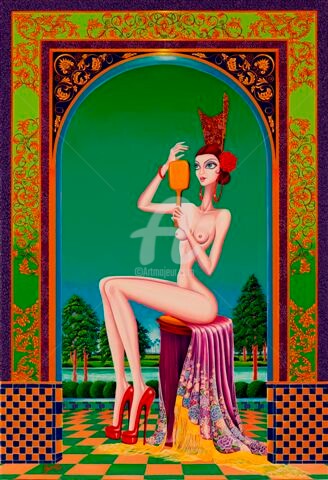 Pintura titulada "Lucia ante el espejo" por Carlos Andino, Obra de arte original, Oleo