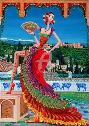 Pintura titulada "Carmen de Granada" por Carlos Andino, Obra de arte original, Oleo