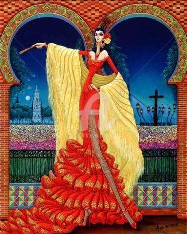 Pintura titulada "Rosario de Cordoba" por Carlos Andino, Obra de arte original, Oleo
