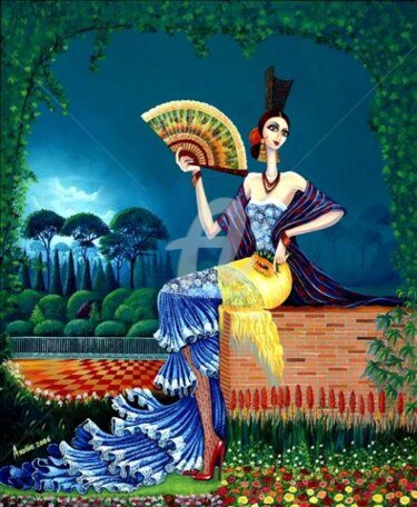 Pintura titulada "Gitana con girasol" por Carlos Andino, Obra de arte original, Oleo