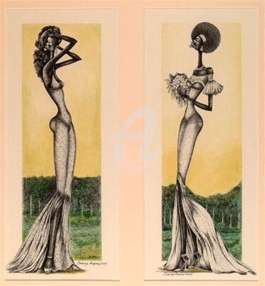 Dibujo titulada "Las Modelos" por Carlos Andino, Obra de arte original, Otro