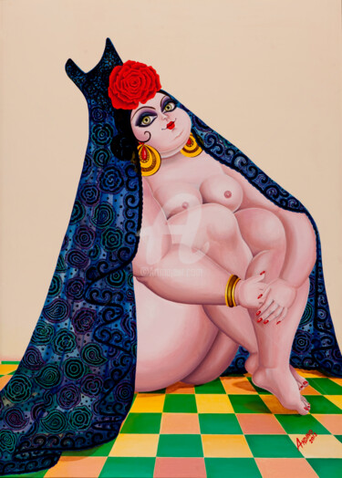 Pintura titulada "Gitana con mantilla" por Carlos Andino, Obra de arte original, Oleo