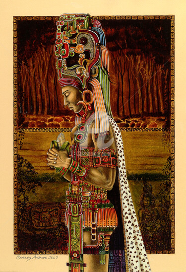 Dibujo titulada "Dios del Maiz" por Carlos Andino, Obra de arte original, Otro