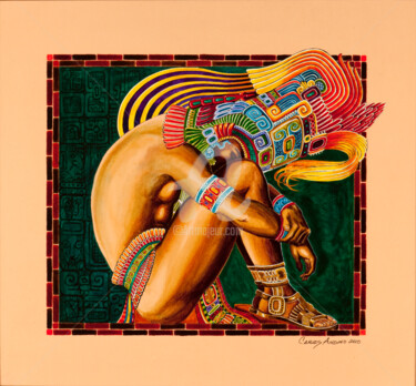 Dibujo titulada "El Pensador Maya" por Carlos Andino, Obra de arte original, Otro
