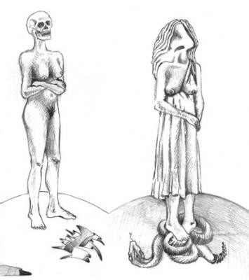 Dibujo titulada "Ellas dos dan miedo" por Carlos Ardohain, Obra de arte original