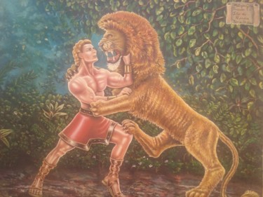 Pintura intitulada "Hércules e o Leão d…" por Da Vitória, Obras de arte originais, Óleo