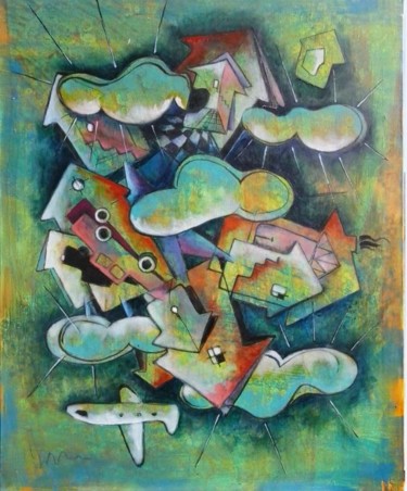 Painting titled "NUBES SOBRE LA CIUD…" by Carlos Anabeil, Original Artwork, Acrylic
