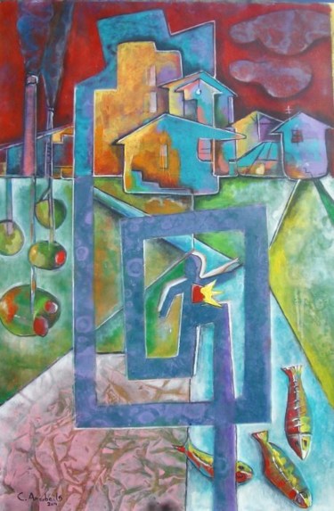 Painting titled "DE LA CIUDAD AL CAM…" by Carlos Anabeil, Original Artwork, Acrylic