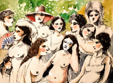 Painting titled "Femmes autonomes" by Decastro, Original Artwork, Watercolor