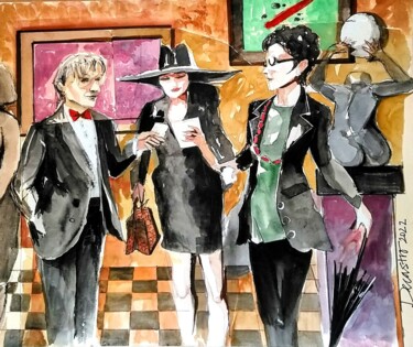 Painting titled "Les snobs" by Decastro, Original Artwork, Gouache