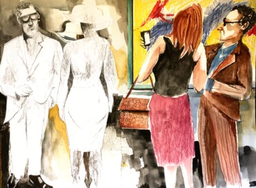 Painting titled "Les snobs 3" by Decastro, Original Artwork, Watercolor