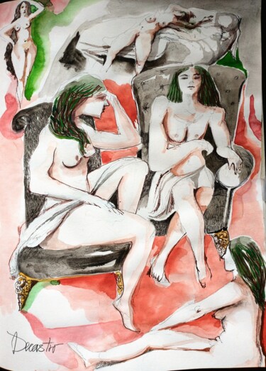 Картина под названием "La sensualité de la…" - Decastro, Подлинное произведение искусства, Гуашь