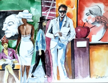 Painting titled "Les snobs 4" by Decastro, Original Artwork, Watercolor