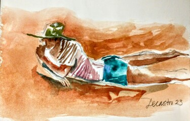 Painting titled "Garçon dans la sable" by Decastro, Original Artwork, Watercolor