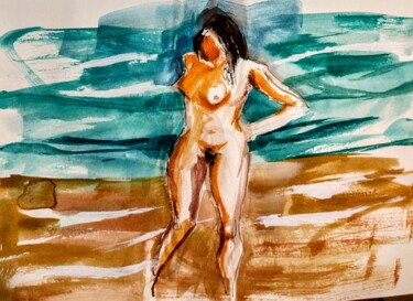 Painting titled "Nude dans la plage" by Decastro, Original Artwork, Acrylic