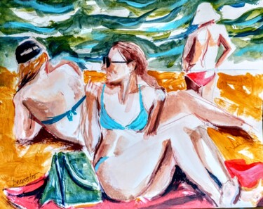 Painting titled "Scéne de plage" by Decastro, Original Artwork, Acrylic