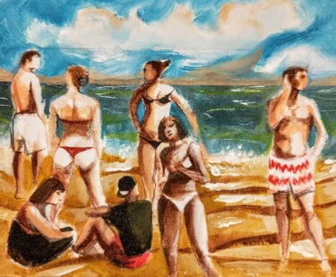Pintura intitulada "La plage, Les corps…" por Decastro, Obras de arte originais, Acrílico