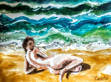 Painting titled "Nu dans la sable" by Decastro, Original Artwork, Acrylic