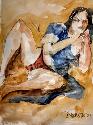 Painting titled "La folle" by Decastro, Original Artwork, Watercolor