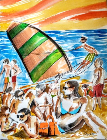 Painting titled "Pampelonne" by Decastro, Original Artwork, Watercolor