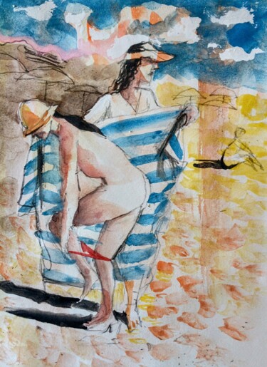 Painting titled "La culotte rouge" by Decastro, Original Artwork, Watercolor