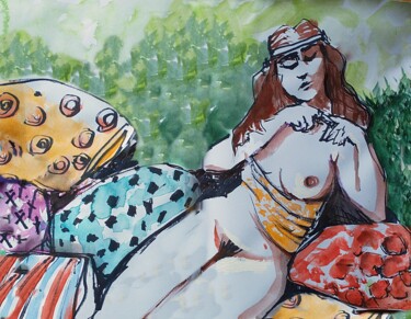 Painting titled "L´odalisque" by Decastro, Original Artwork, Watercolor
