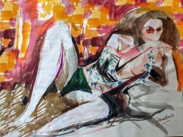 Painting titled "Fille mèchante" by Decastro, Original Artwork, Watercolor